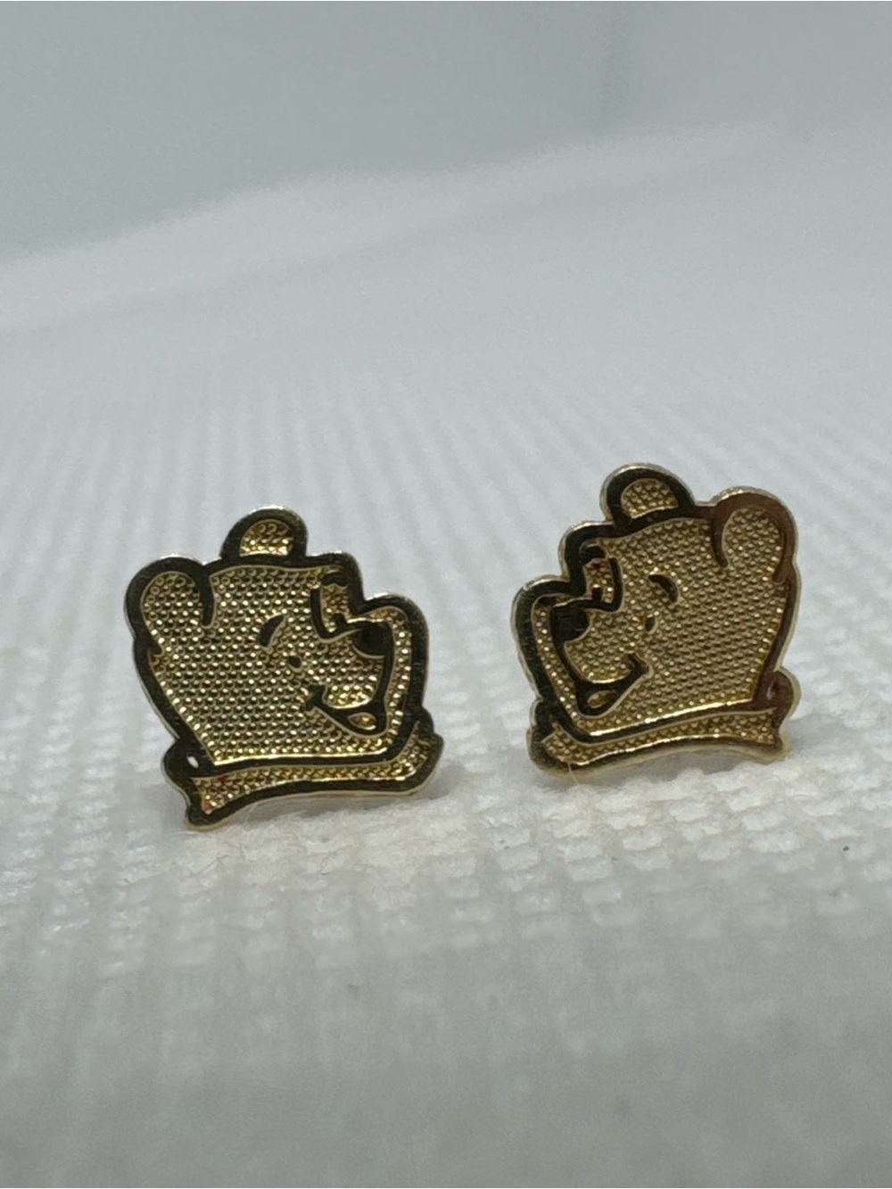 No Backs, Disney 14k Yellow Gold Winnie the Pooh Bear Cartoon Stud Earrings